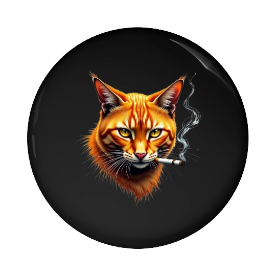 Orange Smoking Cat Pin Buttons |Realistic Cool Cat PNG