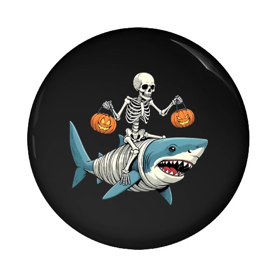 Skeleton Riding Mummy Dinosaur Funny Halloween Pin Buttons