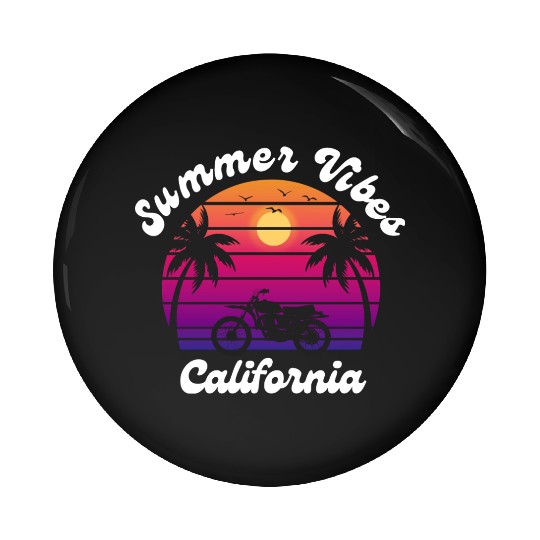 Sunset Motorcycle in California Pin Buttons