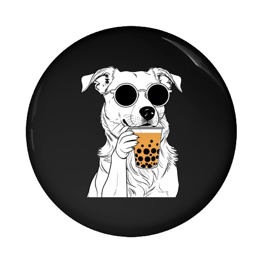 Chill Dog with Sunglasses and Bubble Tea Pin Buttons