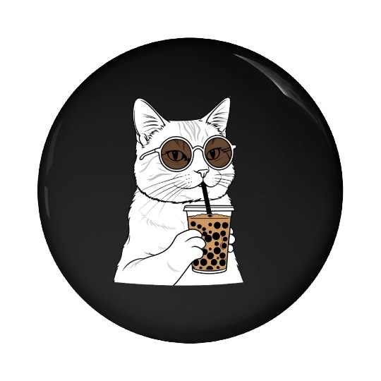 Cool Cat with Bubble Tea and Sunglasses Pin Buttons