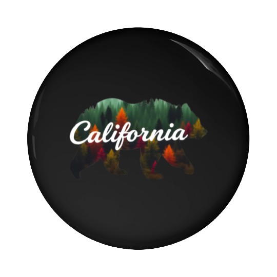 California Bear Forest Scene Pin Buttons