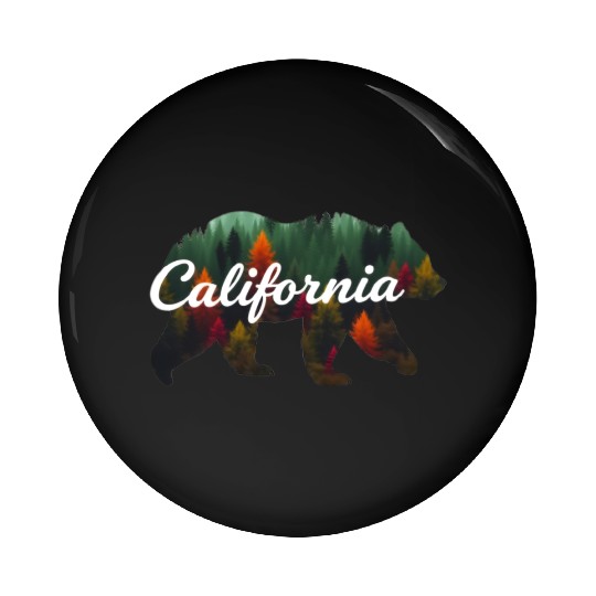 California Bear Forest Scene Pin Buttons
