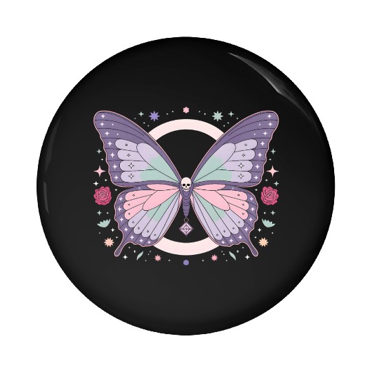 Mystic Skull Butterfly Illustration Pin Buttons