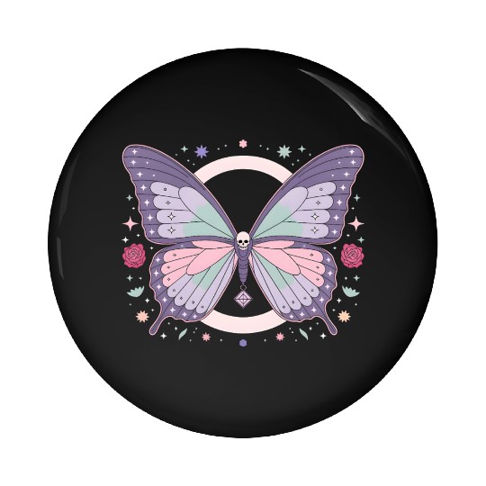 Mystic Skull Butterfly Illustration Pin Buttons