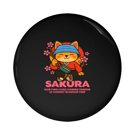 Kawaii Samurai Fox Cherry Blossom Design Pin Buttons