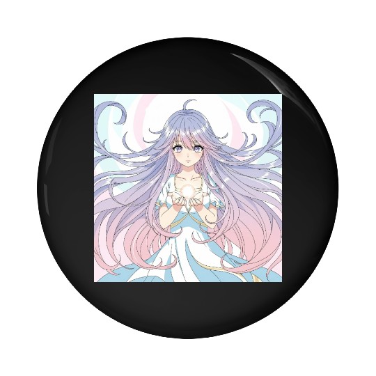 Ethereal Fantasy Girl with Flowing Hair Pin Buttons