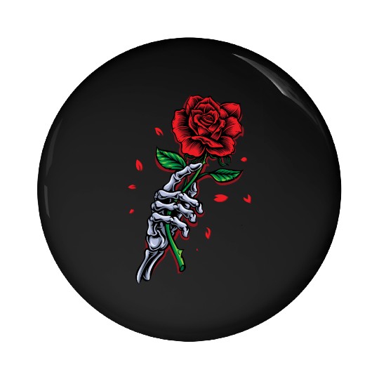 Skeleton Hand with Rose – Gothic Romance Art Pin Buttons
