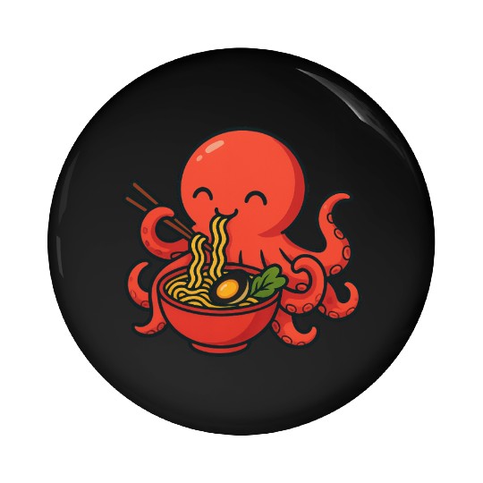 Playful Octopus with Ramen Bowl Pin Buttons