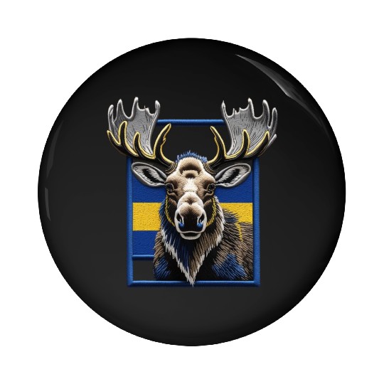 Swedish Reindeer Blue Yellow National Flag Design Pin Buttons