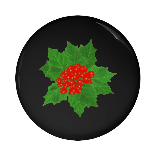 Holly Berry and Leaf Pattern Pin Buttons