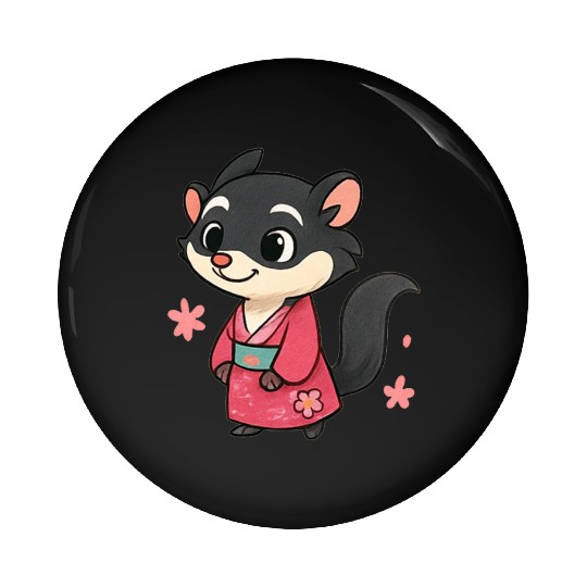 Kawaii Sly Fox in Traditional Kimono Pin Buttons