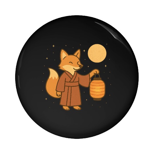 Cute Fox in Traditional Kimono with Lantern Pin Buttons