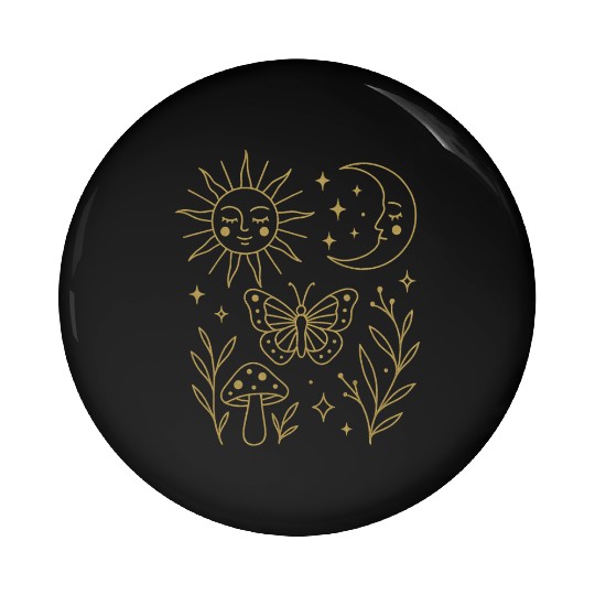 Ethereal Nature Moon and Sun Illustration Pin Buttons