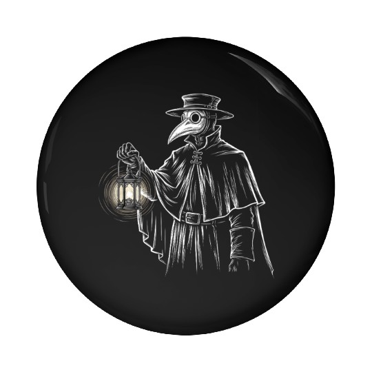 Dark Medieval Plague Doctor Illustration Pin Buttons