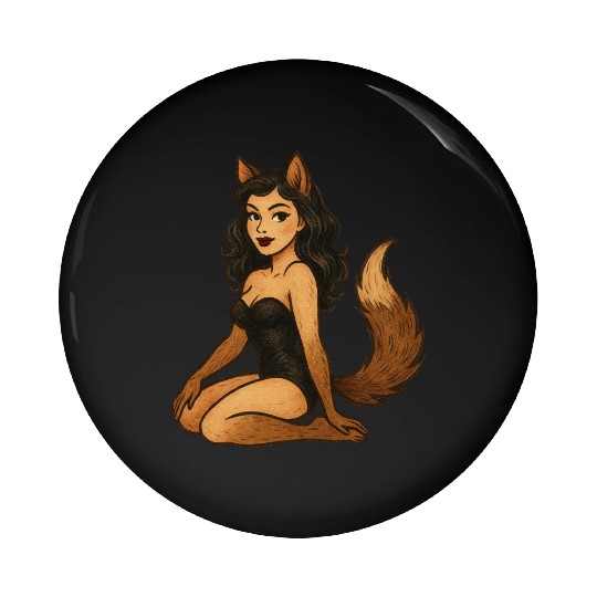 Enchanted Wolf Girl Illustration Pin Buttons