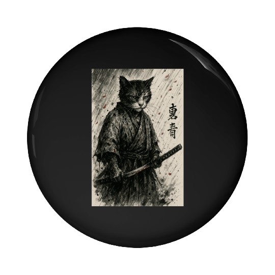 Samurai Cat Warrior Vintage Japanese Art Design Pin Buttons