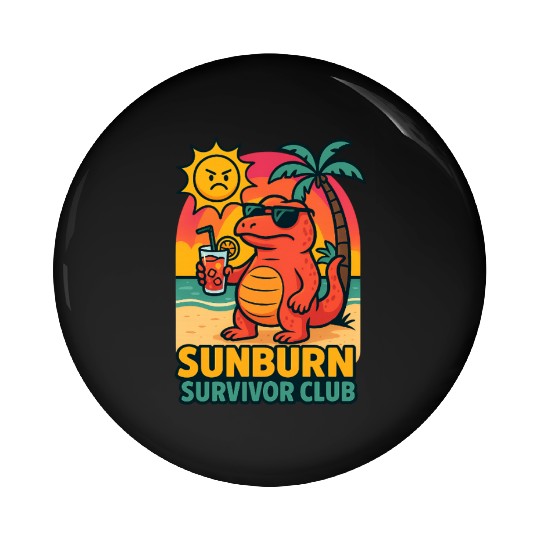Sunburn Survivor Club Cartoon Design, Summer Pin Buttons