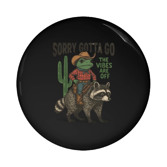 Vintage Cowboy Frog Riding Raccoon – Funny Western Pin Buttons