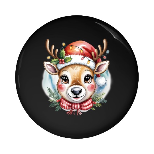 Cute Rudolph Reindeer Watercolor Christmas Art Pin Buttons