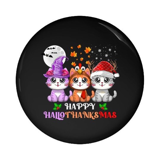 Happy HalloThanksMas Cute Cats Lover Pin Buttons