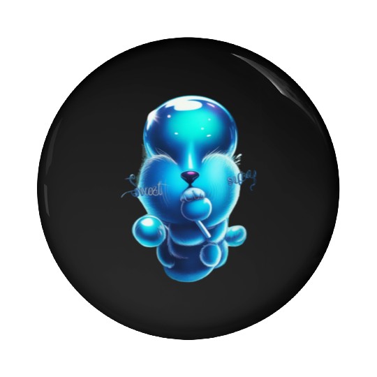 Whimsical Blue Bear with Lollipop Pin Buttons