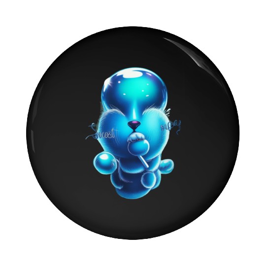 Whimsical Blue Bear with Lollipop Pin Buttons