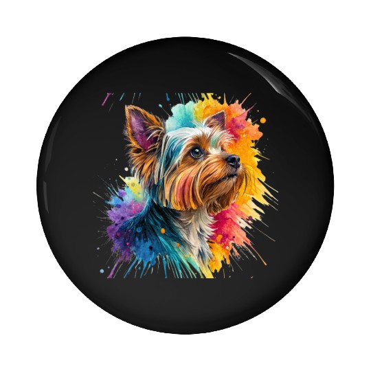 Vibrant Yorkie Watercolor Portrait Pin Buttons