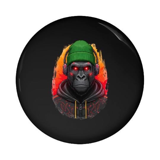 Cyberpunk Gorilla Digital Art Pin Buttons