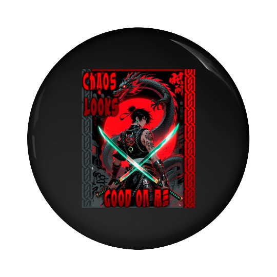 Cyberpunk Samurai with Dragon Pin Buttons