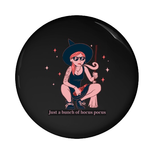 Witch Girl Hocus Pocus Illustration Pin Buttons