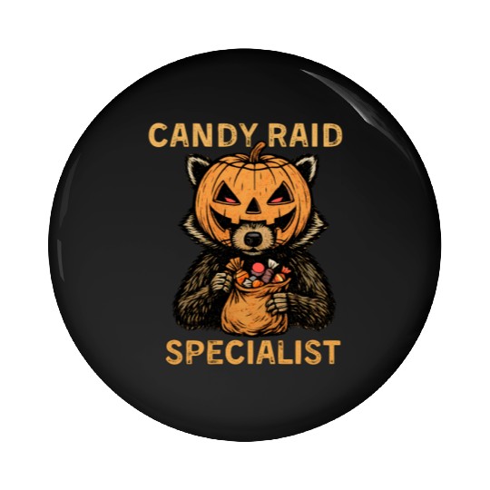 Candy Raid Specialist Halloween Raccoon Pumpkin Pin Buttons