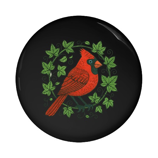 Vibrant Cardinal Amidst Ivy Leaves Pin Buttons