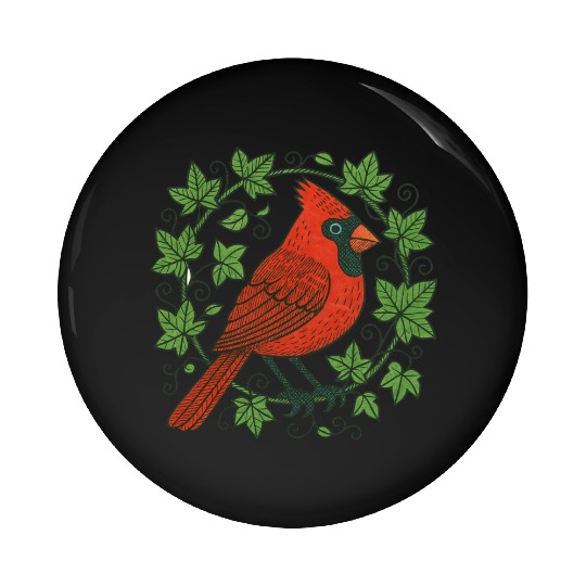 Vibrant Cardinal Amidst Ivy Leaves Pin Buttons