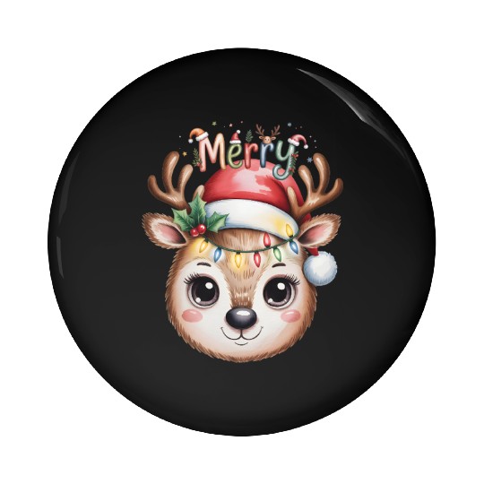 Rudolph Reindeer Watercolor Cozy Holiday Art Pin Buttons