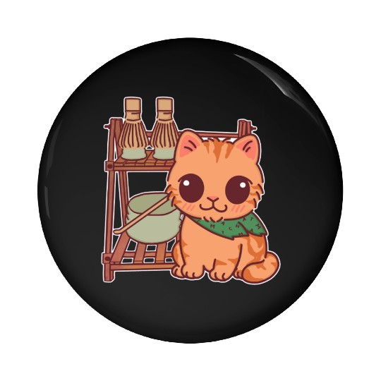 Kawaii Cat at Matcha Station Pin Buttons