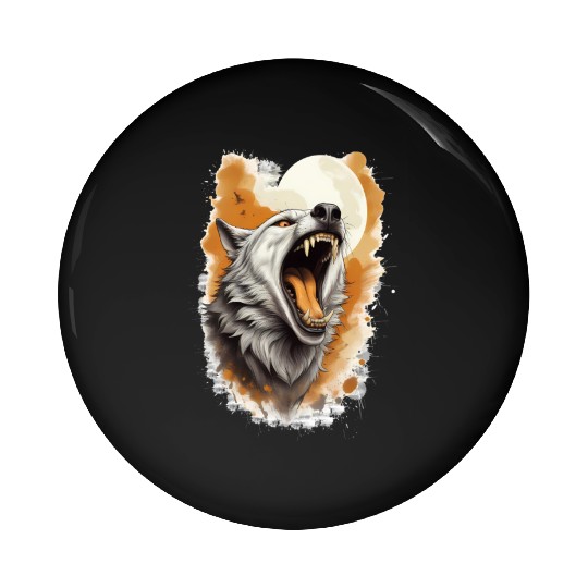 Howling Wolf Under Full Moon Pin Buttons