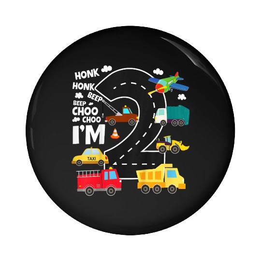 Kids Birthday 2 Traffic Vehicles Number Two Design Pin Buttons