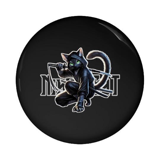 Stealthy Black Cat Ninjutsu Design Pin Buttons
