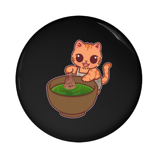 Kawaii Cat Matcha Barista Whisking Tea Pin Buttons