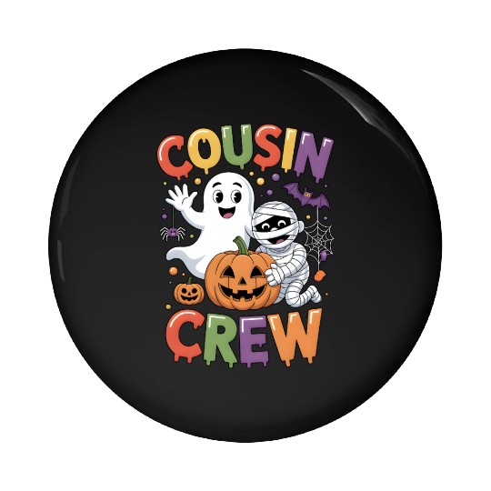 Halloween Cousin Crew with Cute Mummy and Ghost Pin Buttons