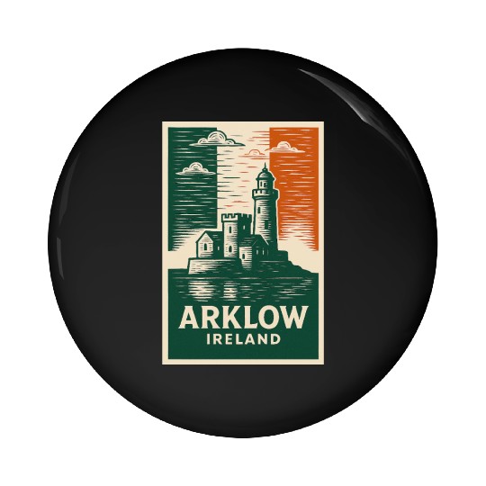 Arklow Lighthouse with Irish Flag Colors Pin Buttons