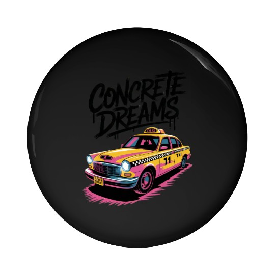 Vibrant Taxi Dreams Illustration Pin Buttons