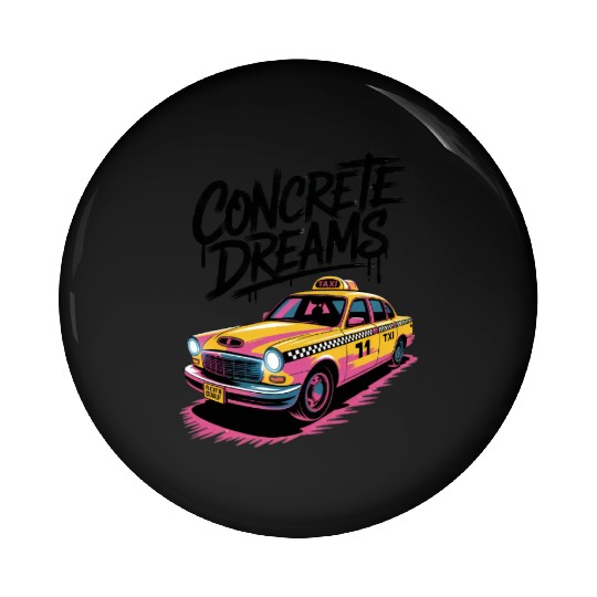 Vibrant Taxi Dreams Illustration Pin Buttons