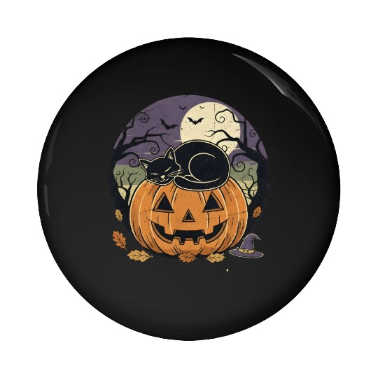 Spooky Cat Nap Pumpkin | Halloween Party Design Pin Buttons