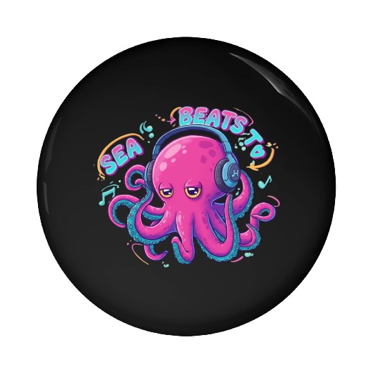 Music Loving Octopus in Vibrant Neon Style Pin Buttons