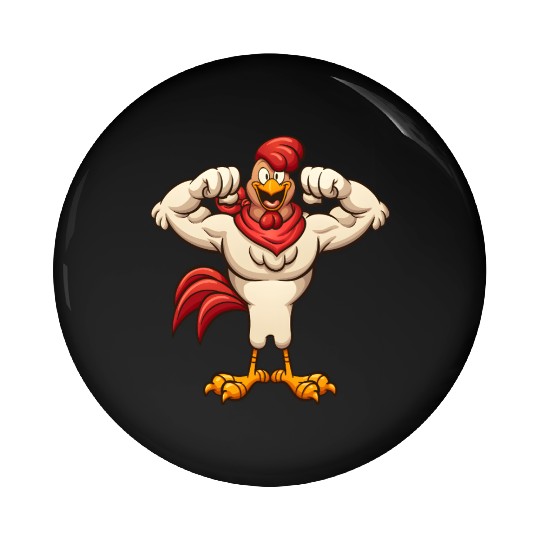 Bold Muscular Chicken Character Design Pin Buttons