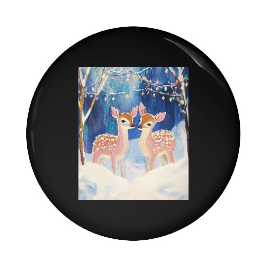 Enchanted Winter Deer Scene Pin Buttons