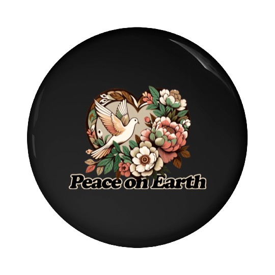 Peaceful Dove Heart Floral Design Pin Buttons