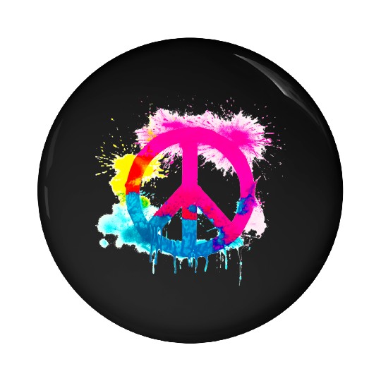 Peace sign neon colors groovy spray paint splatter Pin Buttons